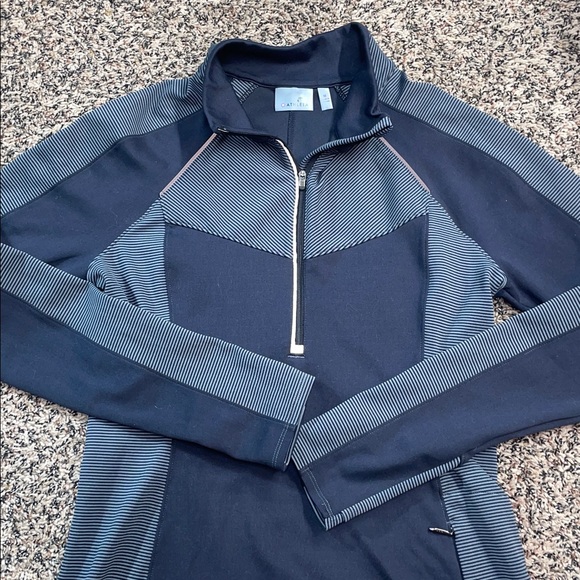 Athleta Black Striped Quarter-Zip Activewear Pullover Size M | GUC/Flaw - Picture 2 of 8